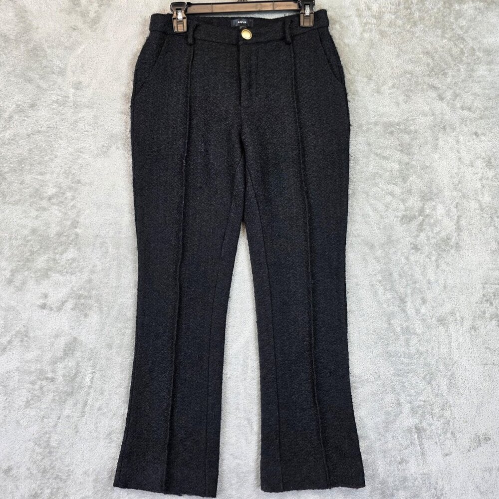 AQUA Pants Womens Small Black Boucle Tweed Flare Lined Zip Fly Office Chic Work